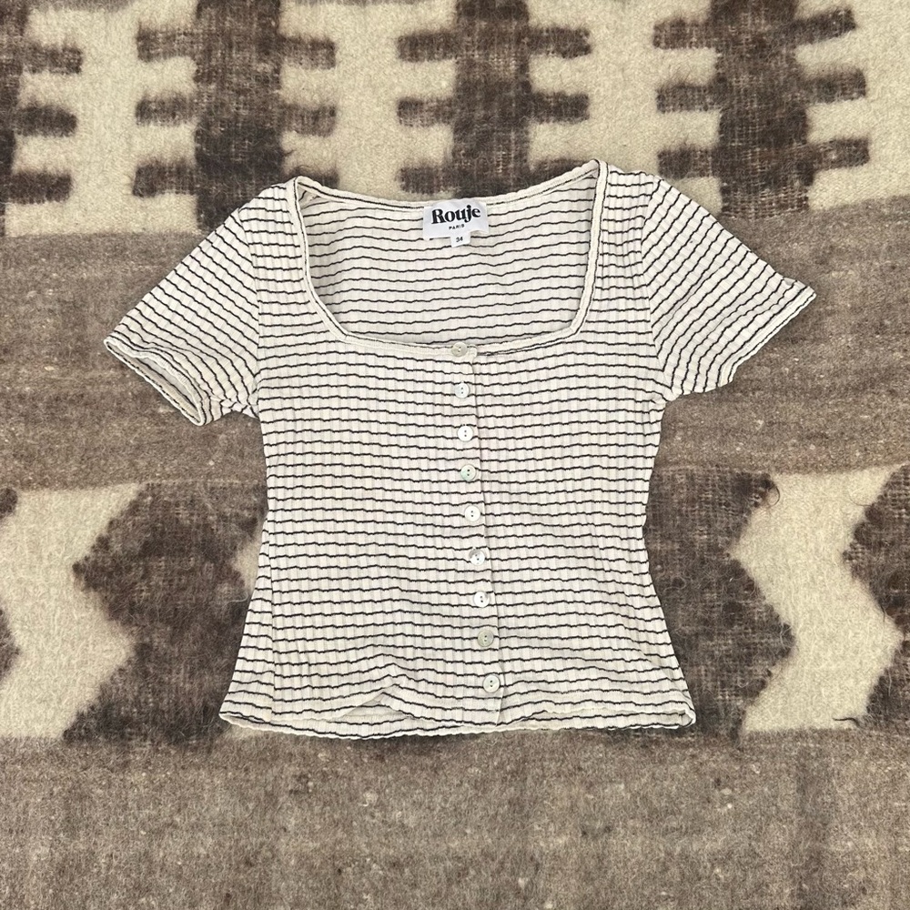 Rouje Paris Eugenie Top in Raye Crème 34